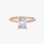 18K Solid Gold 1.00 CT Radiant Cut Natural Diamond Engagement Ring with Pave Set Side stones - Image 4