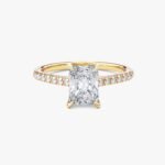 18K Solid Gold 1.00 CT Radiant Cut Natural Diamond Engagement Ring with Pave Set Side stones