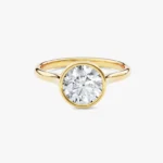 18K Solid Gold 1.00 CT Round Cut Lab Grown Diamond Bezel Engagement Ring