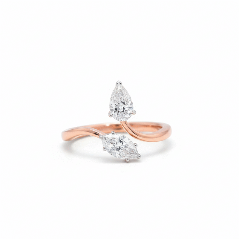 Eternal Duo Gleam 18K Gold Marquise & Pear Diamond Toi et Moi Engagement Ring